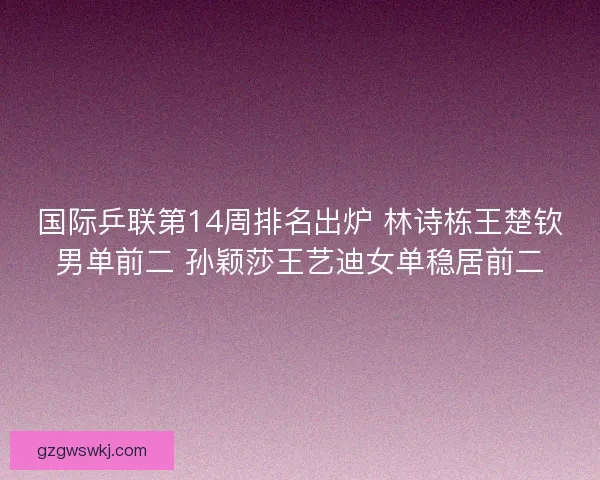 国际乒联第14周排名出炉 林诗栋王楚钦男单前二 孙颖莎王艺迪女单稳居前二