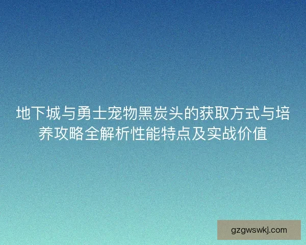 地下城与勇士宠物黑炭头的获取方式与培养攻略全解析性能特点及实战价值